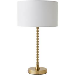 ValueLights Maeve White Drum Shade Brushed Gold Bobbin Bobble LED Table Lamp