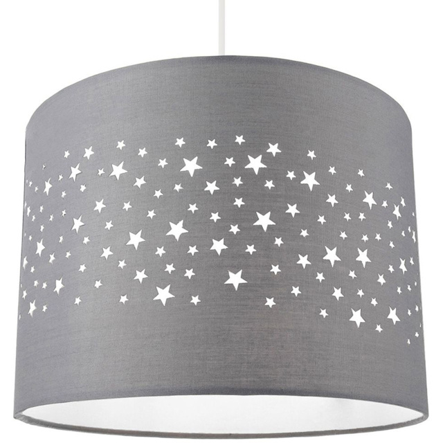 Happy Homewares Soft Grey Cotton Stars Decorated Ceiling Pendant Lamp Shade - image 1