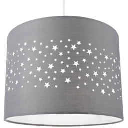 Happy Homewares Soft Grey Cotton Stars Decorated Ceiling Pendant Lamp Shade