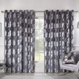 Divante Plume Charcoal Metallic Feather Eyelet Curtain 229 x 168cm - thumbnail 2