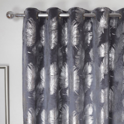 Divante Plume Charcoal Metallic Feather Eyelet Curtain 229 x 168cm - thumbnail 3