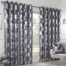Divante Plume Charcoal Metallic Feather Eyelet Curtain 229 x 168cm