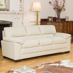Genoa 3 Seater Cream Bonded Leather Sofa Bed