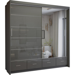 M N Furniture Seliyaa 2 Door 4 Drawer Grey High Gloss Sliding Door Wardrobe 203cm - thumbnail 2