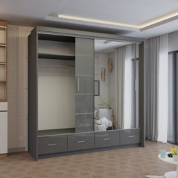 M N Furniture Seliyaa 2 Door 4 Drawer Grey High Gloss Sliding Door Wardrobe 203cm - thumbnail 3