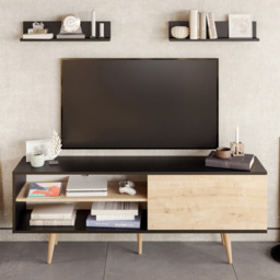 Decorotika Pi Single Door Black and Oak TV Unit