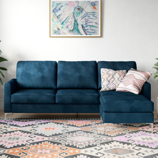 Novogratz Chapman 3 Seater Blue Velvet Sectional Sofa - image 1