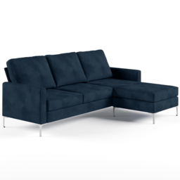 Novogratz Chapman 3 Seater Blue Velvet Sectional Sofa - thumbnail 2