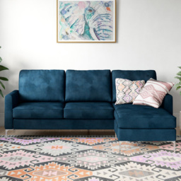 Novogratz Chapman 3 Seater Blue Velvet Sectional Sofa