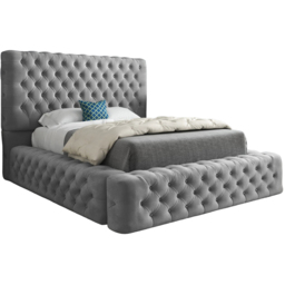 Grand Milan Grey King Size Upholstered Bed Frame with Pleated Chesterfield Headboard - thumbnail 2