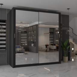 M N Furniture Modern Gala 2 Door Black Mirrored Sliding Wardrobe 100cm - thumbnail 3