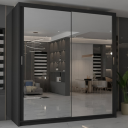 M N Furniture Modern Gala 2 Door Black Mirrored Sliding Wardrobe 100cm - thumbnail 1
