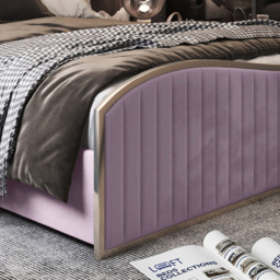 Brixton Pink Super King Size Velvet Upholstered Metal Bed Frame with Wave Headboard - thumbnail 4
