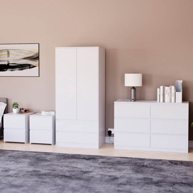 Vida Designs Denver 4 Piece White Bedroom Furniture Set - image 1