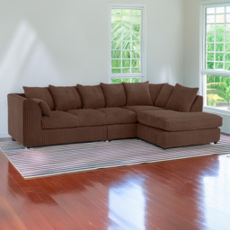 Luxor 5 Seater Chocolate Jumbo Cord Right Hand L Shaped Corner Sofa with Scatter Back