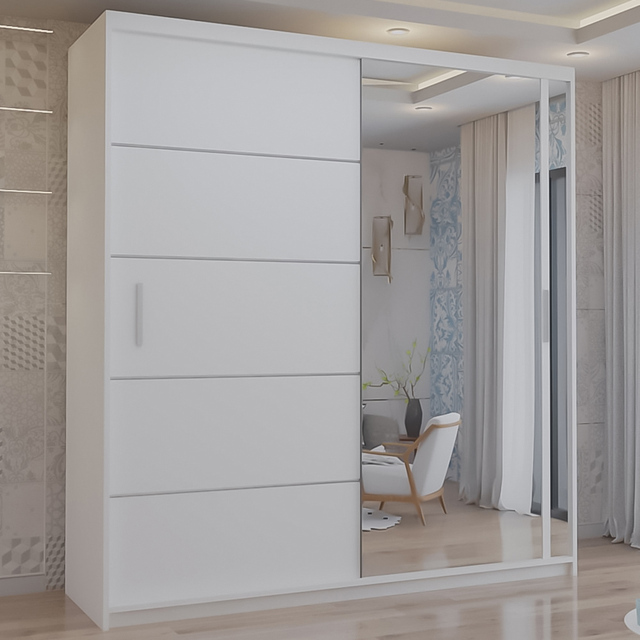 M N Furniture Venece 2 Door White Mirrored Sliding Wardrobe 203cm - image 1