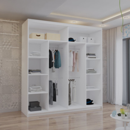 M N Furniture Venece 2 Door White Mirrored Sliding Wardrobe 203cm - thumbnail 3
