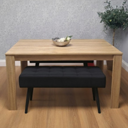 Portland Black Velvet 4 Seater Oak Effect Wood Dining Set with Bench