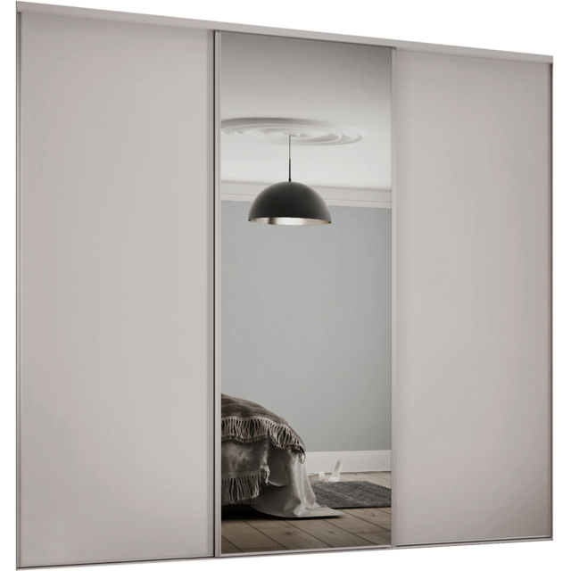 Spacepro Classic 3 Door Dove Grey Frame Sliding Wardrobe Kit with 2 Panel and Single Mirror 1760m - image 1