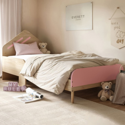 Flair Noah Oak and Pink Single Bed Frame with House-Shaped Headboard