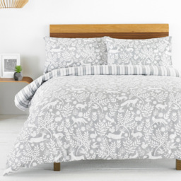 furn. Skandi Super King Size Grey Woodland Brushed Cotton Duvet Cover Set