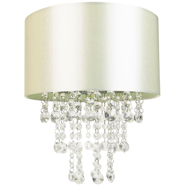 Happy Homewares Cream Satin Fabric Ceiling Pendant Shade with Transparent Acrylic Droplets - image 1