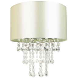 Happy Homewares Cream Satin Fabric Ceiling Pendant Shade with Transparent Acrylic Droplets