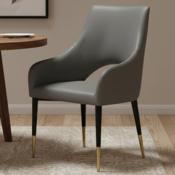 Premier Housewares Gilden Grey Leather Effect Gold Tip Legs Dining Chair - thumbnail 1