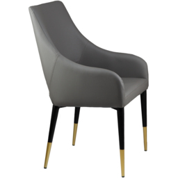 Premier Housewares Gilden Grey Leather Effect Gold Tip Legs Dining Chair - thumbnail 3
