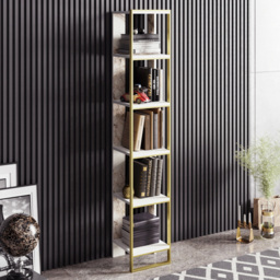 Decorotika Polka 5 Tier White Marble Effect and Gold Bookshelf