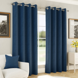 Enhanced Living Herringbone Navy Blackout Eyelet Thermal Curtains 229 x 183cm