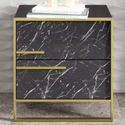 Decorotika Polka 2 Drawer Black Marble Effect and Gold Bedside Table
