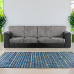 Luxor 4 Seater Black and Grey Jumbo Cord Long Sofa with Full Back