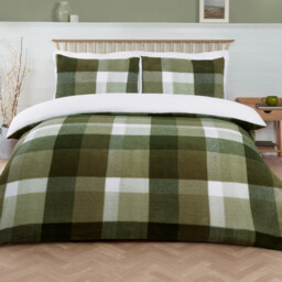 Green Single Teddy Fleece Check Duvet Set
