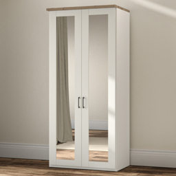 Homebase Truro Boak and White 2 Door Mirrored Hinged Wardrobe with Slate Handles