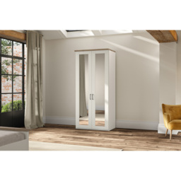 Homebase Truro Boak and White 2 Door Mirrored Hinged Wardrobe with Slate Handles - thumbnail 4
