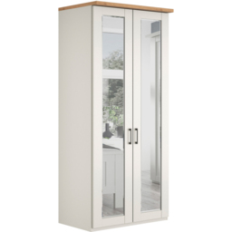 Homebase Truro Boak and White 2 Door Mirrored Hinged Wardrobe with Slate Handles - thumbnail 2