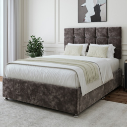 Bedmaster Small Double Charcoal Chenille 2 Drawer Divan Base with Pearl Headboard
