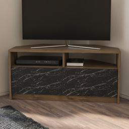 Decorotika Comero White and Black Marble Effect 2 Door 2 Shelf Corner TV Unit