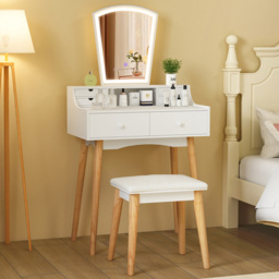 Costway White 3 Lighting Mode Dressing Table and Chair Set