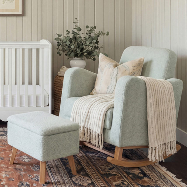 Bebe & Beyond Soother Sage Boucle Nursing Chair and Stool - image 1
