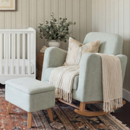 Bebe & Beyond Soother Sage Boucle Nursing Chair and Stool - thumbnail 1