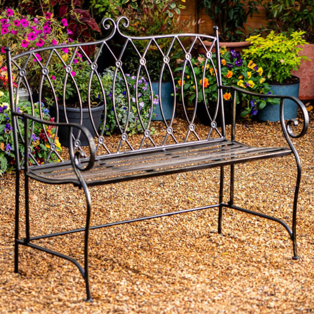 Garden Gear Ebony 2 Seater Wrought Iron Garden Bench - image 1