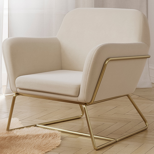 Charles Brushed Gold and Cream Velvet Armchair - image 1
