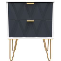 Crowndale Diamond 2 Drawer Matt Indigo and White Bedside Table - thumbnail 3