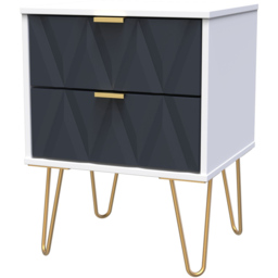 Crowndale Diamond 2 Drawer Matt Indigo and White Bedside Table - thumbnail 2