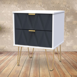Crowndale Diamond 2 Drawer Matt Indigo and White Bedside Table - thumbnail 1