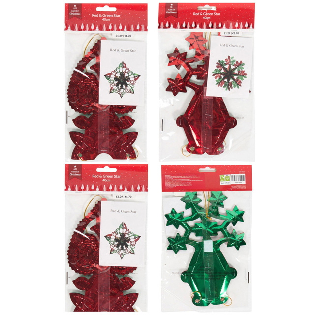 Sleigh Bells Ring Red and Green Star Decoration - image 1