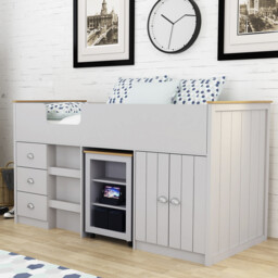 Lexington Light Grey Mid Sleeper Bed with Desk and Drawers - thumbnail 1