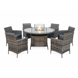 Outdoor Living Rattan 6 Seater Round Firepit Dining Set - thumbnail 4